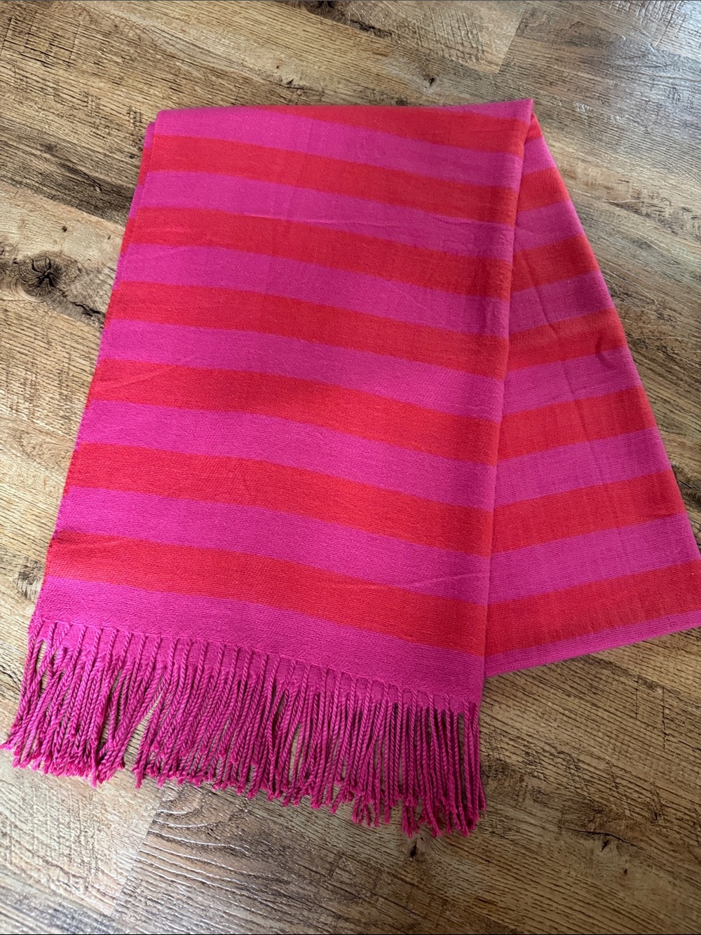 GAP Pink & Red Striped Fringe Scarf NWOT